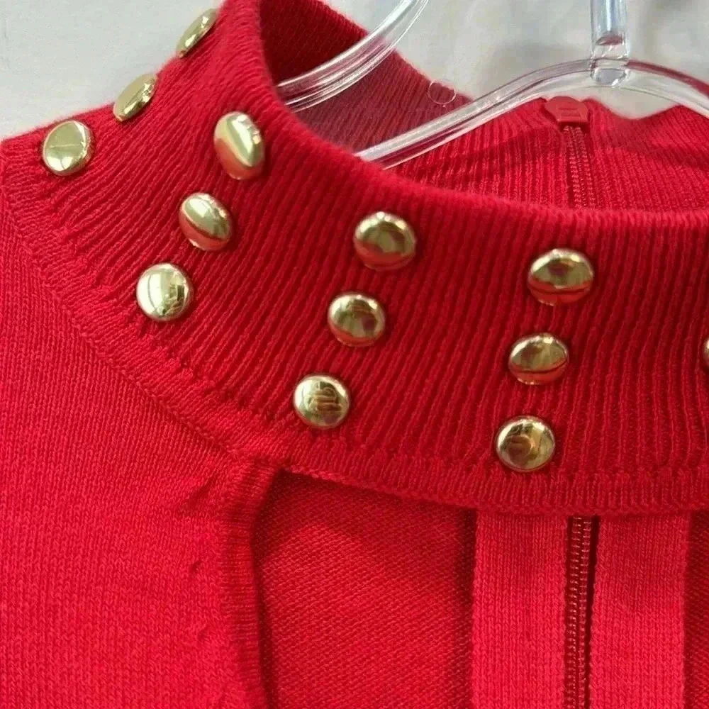 Michael Kors Women’s Red Mock Neck Studded Collar Sweater Size S
